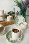 Hermia Juego de Tazas de Café Blanco y Verde de 12 Piezas